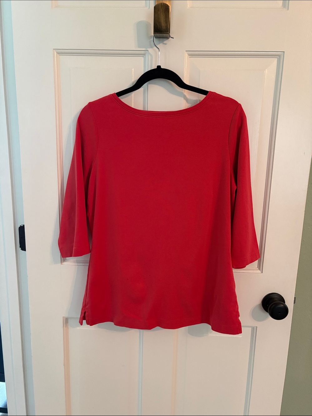 LL Bean Women's Red-Orange 3/4 Sleeve Boatneck Tee - Classic Everyday Top
